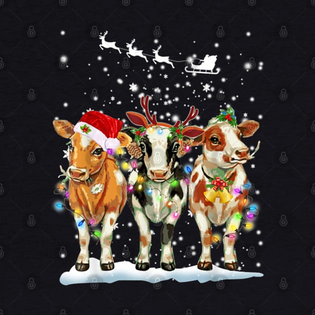 Cute Cow Christmas Lights Happy Holidays by QUYNH SOCIU